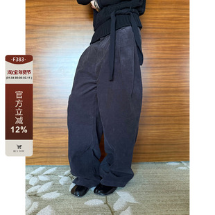 F383 美式复古灰色灯芯绒休闲裤男女宽松慵懒风高级感直筒长裤ins