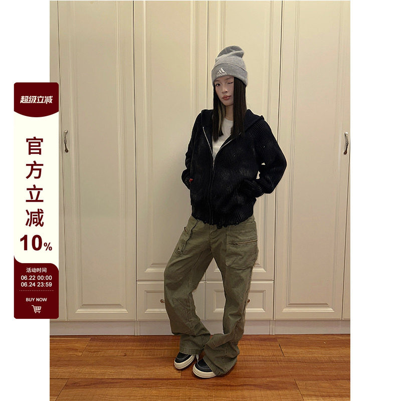 【F383】开衫连帽毛衣