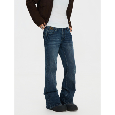 F383闪电纹高街刺绣牛仔裤