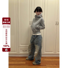 F383 2025灰色短款连帽卫衣女早秋新款修身显瘦长袖美式拉链外套