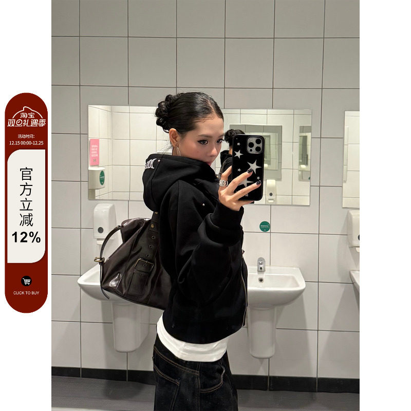 F383短款连帽刺绣卫衣