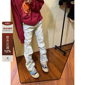 F383 2026春秋国潮原创潮牌纽扣设计感水洗牛仔裤 子直筒堆积男女