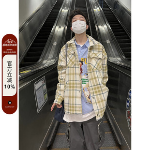 毛呢外套男女休闲百搭 潮牌格子夹棉衬衫 F383 2022AW国潮原创美式