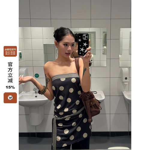 F383小众设计感圆点短袖条纹抹胸