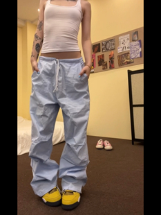 裤 F383 多巴胺蓝色工装 直筒休闲速干伞兵裤 2024AW国潮原创美式