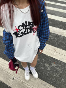 男女 泼墨撞色字母印花百搭宽松短袖 F383 2023AW国潮原创小众个性