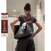 F383 黑色编织托特包包女大容量大包高级感手提单肩水桶包百搭款