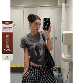 短款 F383 上衣 人像印花T恤女夏美式 辣妹修身 2025美式 复古百搭短袖