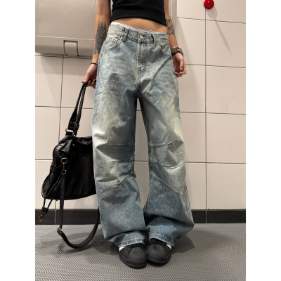 【F383】竹节纹弯刀牛仔裤