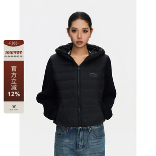 F383 美式复古连帽拼接针织长袖羽绒服男女高级感休闲百搭外套ins