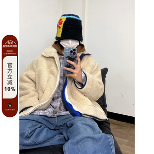 宽松夹克ins 韩版 F383 2022AW国潮原创羊羔毛外套男女摇粒绒秋冬季