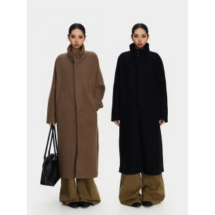 加厚外套ins 复古翻领毛呢大衣男女宽松百搭收腰显瘦长款 F383 美式