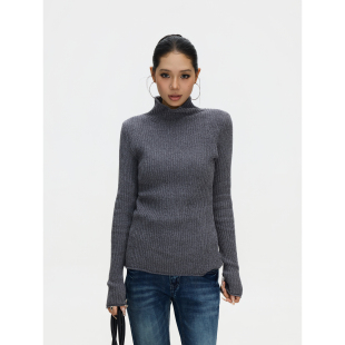 美式 百搭打底衫 复古高领毛衣女修身 长袖 上衣 显瘦内搭针织衫 F383