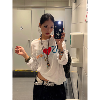 【F383】爱心字母印花长袖