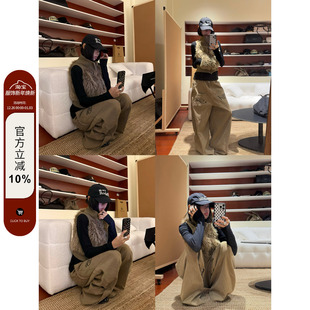 马甲女慵懒百搭叠穿保暖外套ins 复古辣妹立领羊羔毛无袖 F383 美式