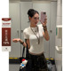 美式 十字收腰t恤女修身 内搭打底衫 F383 复古辣妹正肩显瘦短袖 上衣