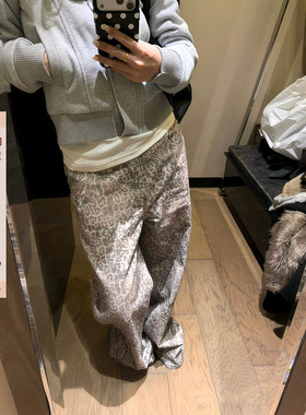 F383 美式复古水洗做旧豹纹牛仔裤男女潮牌宽松直筒休闲显瘦裤子