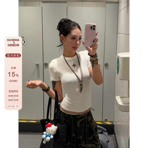 【F383】美式十字收腰t恤