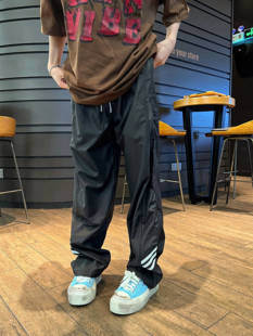 ins 男女潮牌条纹休闲裤 F383 2023AW国潮原创复古设计感小众运动裤