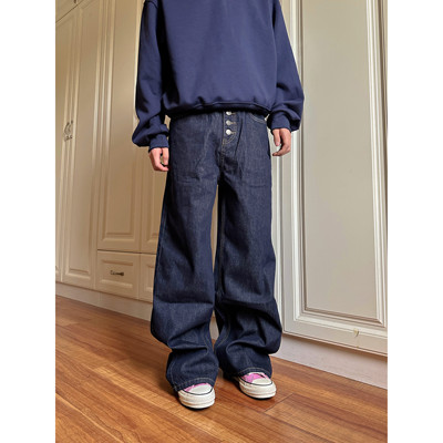 【F383】复古排扣牛仔裤