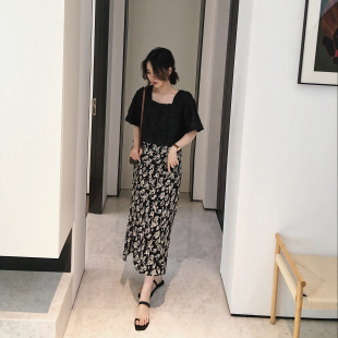 a字 花色高腰通勤复古花朵半身裙中长款 misslady自留韩版 设计款