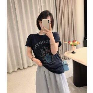 misslady洋气印花复古字母短袖T恤女上衣宽松休闲韩系减龄百搭夏