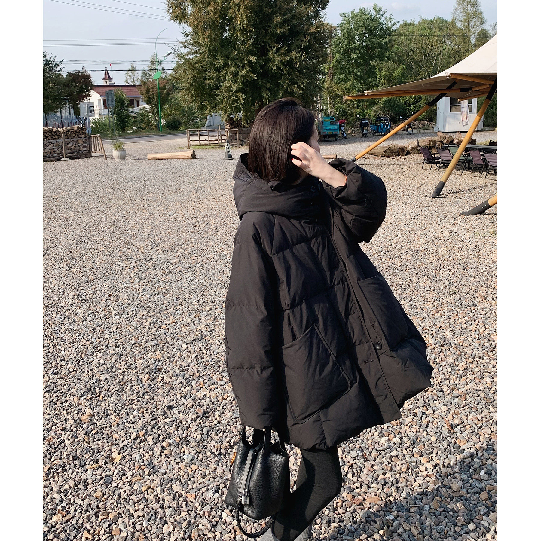 misslady洋气戴帽宽松大摆羽绒服外套女保暖百搭设计感宽松慵懒风