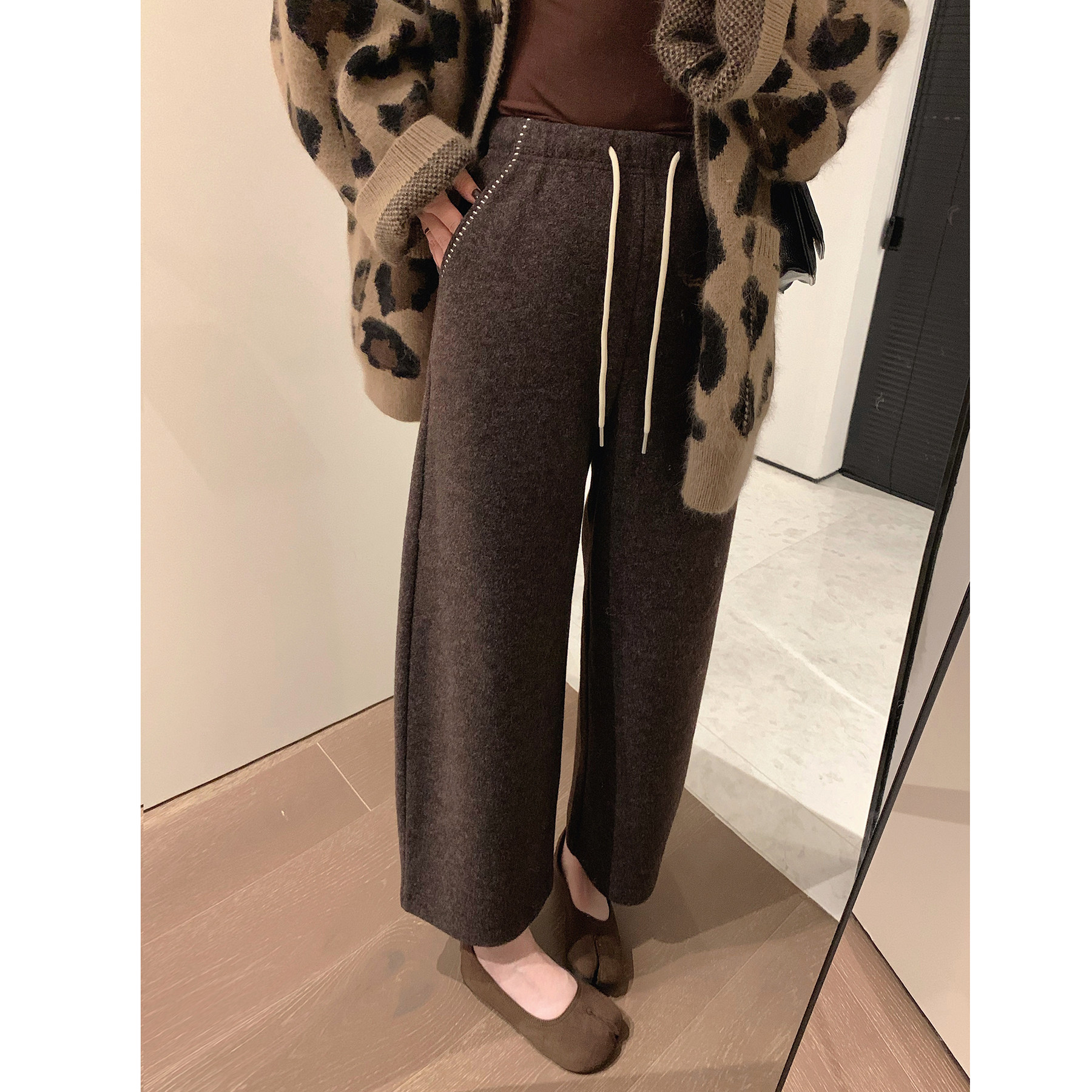 misslady自留品质绵羊毛成分九分裤子女毛呢奶奶裤哈伦直筒宽松潮