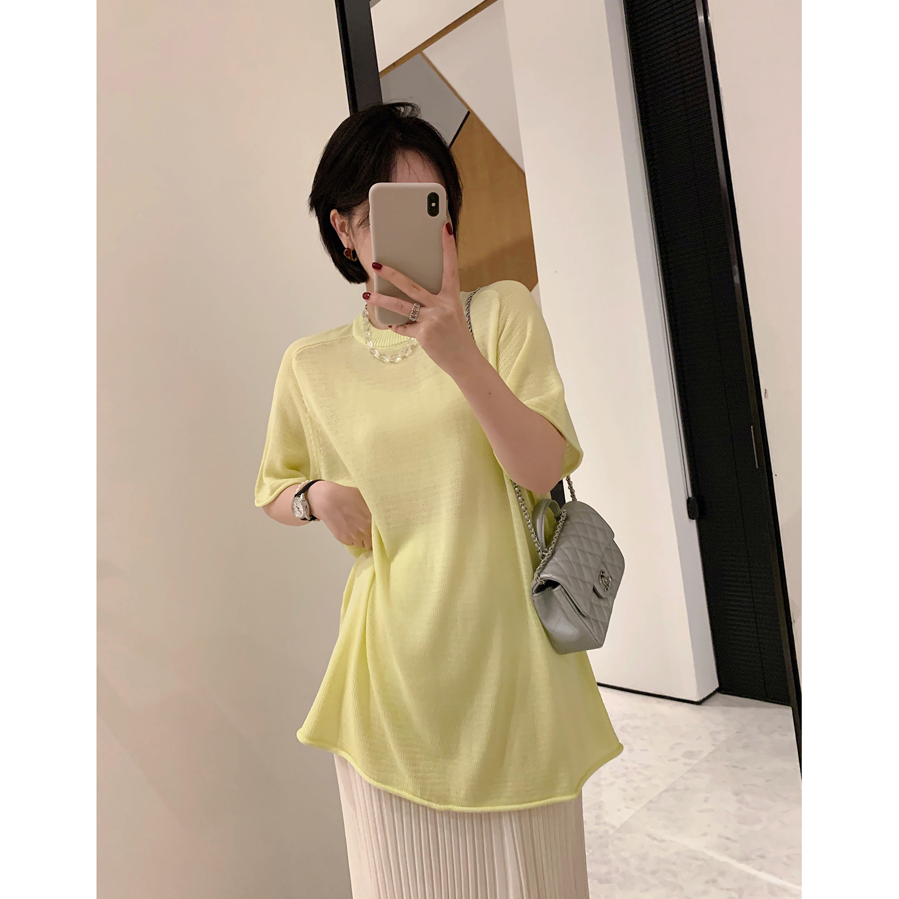 中长款显瘦天丝亚麻针织衫