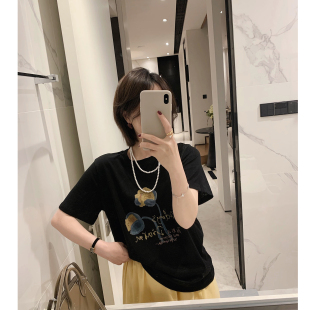 misslady洋气花朵字母印花轻薄T恤圆领短袖可咸可甜舒适百搭新款