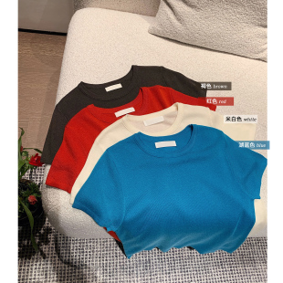 T恤百搭修身 纯色套头短袖 上衣 针织衫 misslady洋气自留柔软基础款