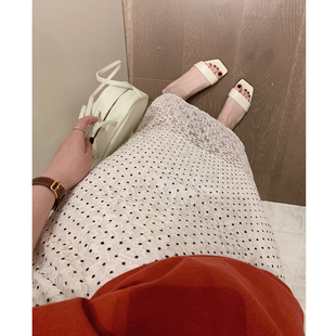 a字裙春夏新款 misslady法式 复古蕾丝波点半身裙高腰百搭显瘦长款