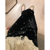 misslady柔软波点黑色丝绒半身裙子女高腰垂感a字遮胯显瘦中长款