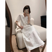 夏新款 misslady时髦复古蕾丝刺绣精致短袖 V领上衣背心半身裙套装