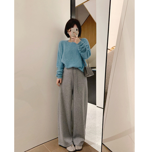 misslady糯米柔软成分加绒阔腿裤 女高腰慵懒休闲韩系秋冬显瘦 长裤