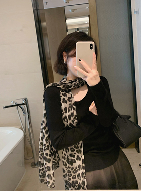时髦质感豹纹飘逸围巾