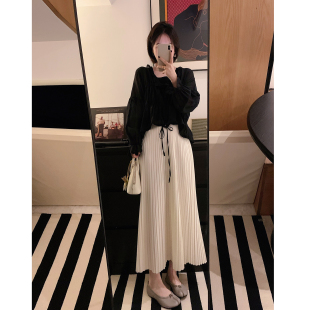 显瘦 中长款 misslady自留醋酸缎面百褶半身裙子女高腰气质秋季 新款