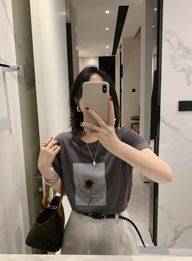 misslady灰色复古印花短袖圆领T恤女上衣夏季韩系宽松时尚慵懒潮