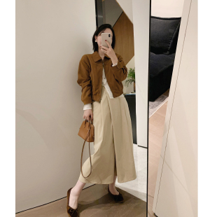 misslady自留复古纯色开叉不规则小众设计感半身裙中长款 短裙新款