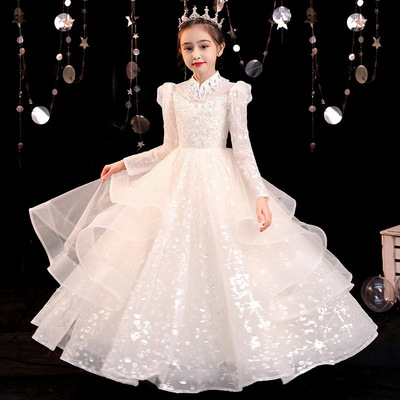 小女孩花童生日钢琴主持人演出服重工亮片高级感公主裙秋冬蓬蓬裙