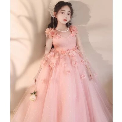 高中生粉色甜美公主裙女童大码胖MM晚礼服模特考级演讲领唱表演服