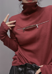 衣唯硕87268秋冬堆领胸前拉链螺纹弹力打底衫 女 针织衫