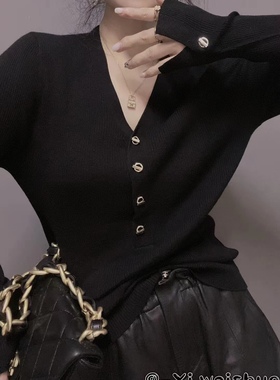 衣唯硕86063秋冬新款V领纽扣薄款百搭长袖针织打底衫女正品多色