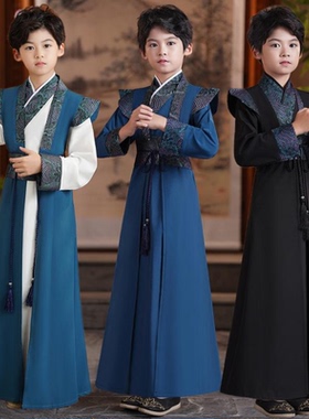 男童唐装汉服武侠风秋冬款儿童古装公子演出服帅气古风明制国学服