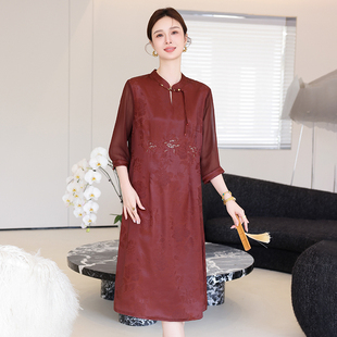 聲雨竹真絲桑蠶絲連衣裙女士高端香云紗2025新款 喜婆婆媽媽中 夏季