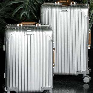 R家轻奢全铝镁合金皮质把手静音万向轮拉链登机拉杆旅行箱行李箱