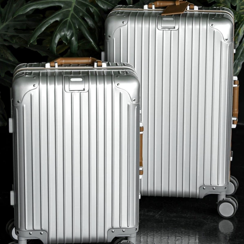 R家轻奢全铝镁合金皮质把手静音万向轮拉链登机拉杆旅行箱行李箱