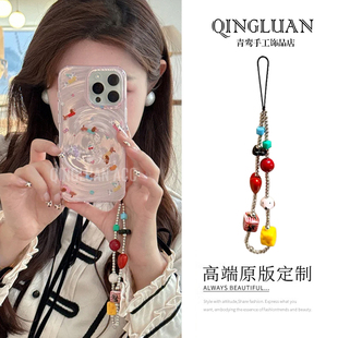 ins明星同款手机链立体方块卡通彩色手工串珠腕绳书包cdd相机挂件