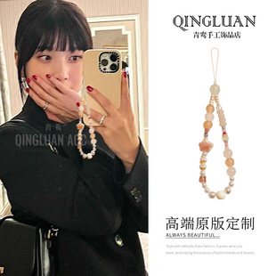 朴秀荣同款原创ins风樱花粉串珠手机挂链ccd相机短款小众手机挂绳