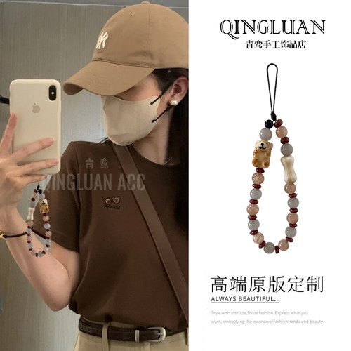 ins风可爱陶瓷小狗手机壳链条diy串珠链条挂饰ccd相机挂链手腕绳